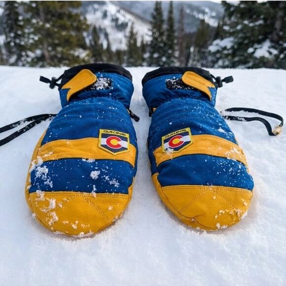 Dakine Leather Ski Snowboard Mittens Size L – Colorado Flag Edition – Blue/Gold - Picture 1 of 8
